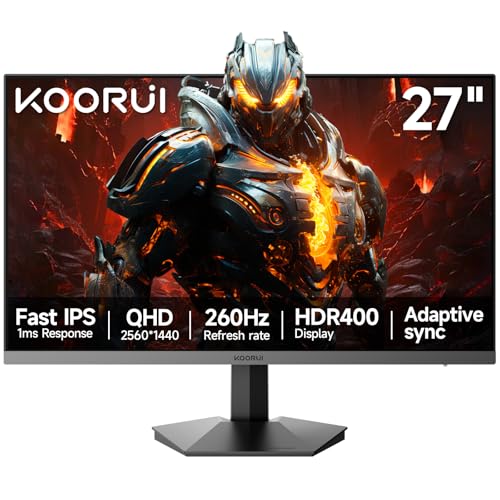 KOORUI 27 inch QHD Gaming Monitor 260hz/240hz, 1440p,HDR400,Fast IPS,2560X1440, 1ms, VESA Mountable, Adaptive Sync, HDMI & DP, 120% sRGB, Eye-Cared, G2721X - Image 1