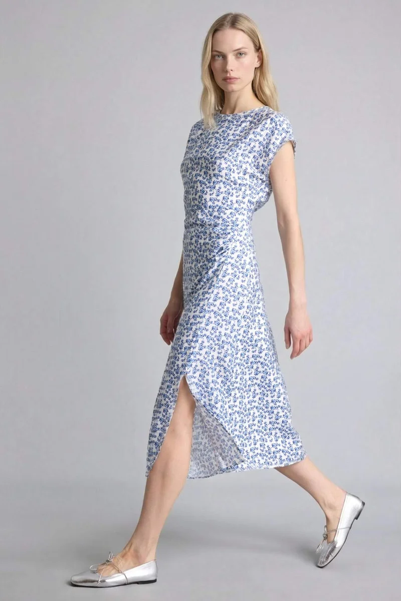 ديفاكتو Regular Fit Crew Neck Printed Batwing Dress