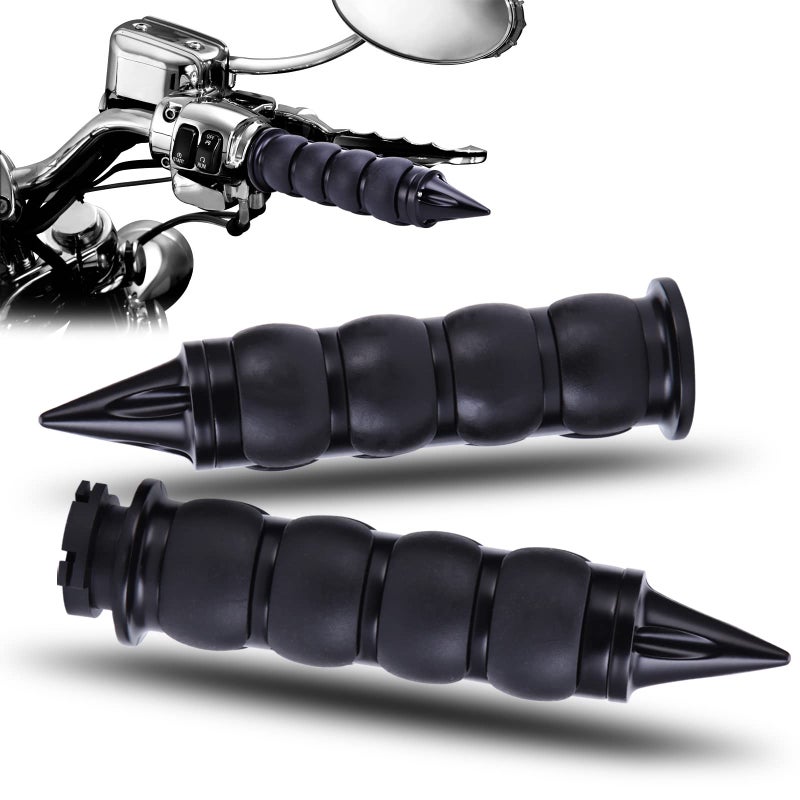 قبضات دراجة نارية DREAMIZER عالمية 125 مم سوداء مزودة برؤوس مدببة مع مطاط مضاد للانزلاق متوافقة مع هارلي سبورتستر داينا جلايد سوفتيل كروزر تشوبر والمزيد