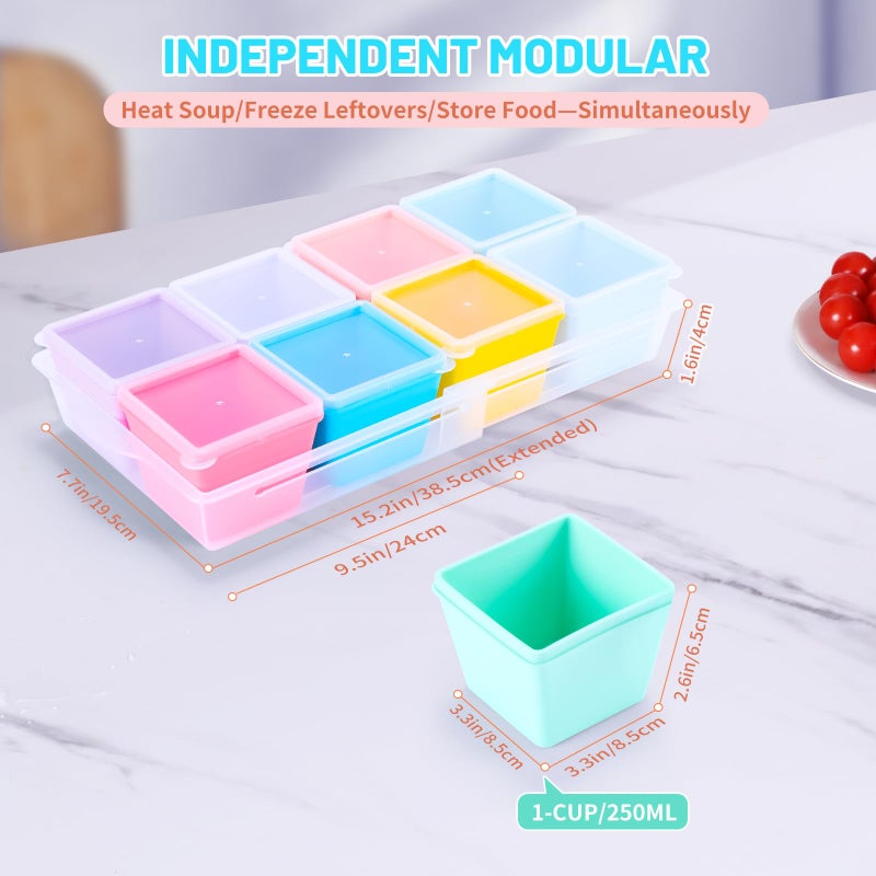 Gemice BPA-Free Silicone Freezer Molds with Base, Individual 8-Pack 1-Cup Portion Soup Cubes Freezer Tray with Lids for Food Storage, Oven & Dishwasher Safe, Silicone Freezer Containers for Meal Prep - Image 3