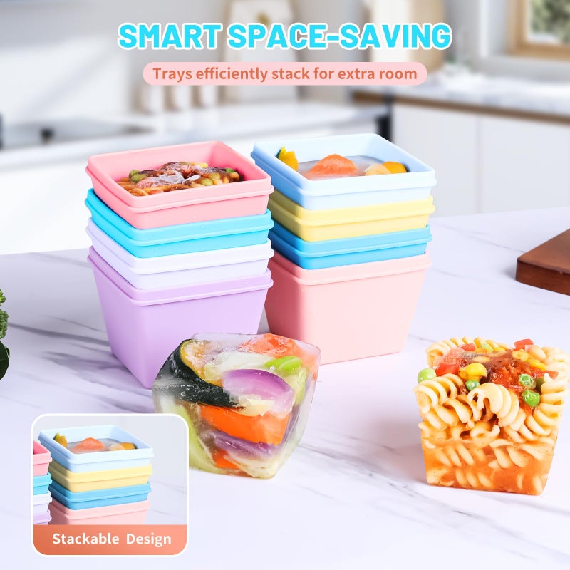 Gemice BPA-Free Silicone Freezer Molds with Base, Individual 8-Pack 1-Cup Portion Soup Cubes Freezer Tray with Lids for Food Storage, Oven & Dishwasher Safe, Silicone Freezer Containers for Meal Prep - Image 4
