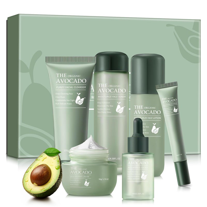 Avocado Skin Care Set Skincare Gifts Kits For Hydrating Skin Anti Aging Facial Kit For Women With Facial Cleanser Toner Face Serum Lotion Face Cream Eye Cream 6 Pieces