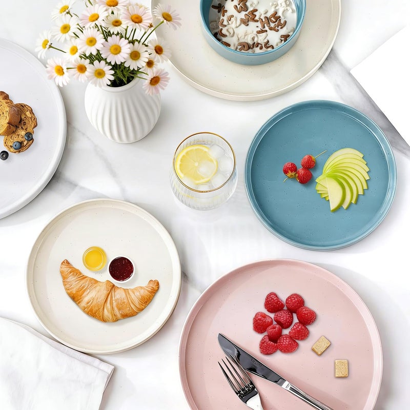 AmorArc Ceramic Dinnerware Set for 4 | Handpainted Stoneware Plates and Bowls with Rustic unglazed terracotta | Scratch Resistant, Dishwasher & Microwave Safe Dishes Sets- 12-Pcs Colorful - Image 5