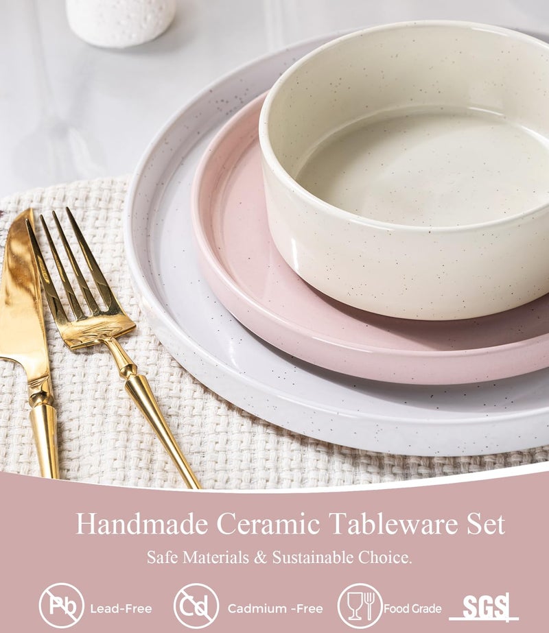 AmorArc Ceramic Dinnerware Set for 4 | Handpainted Stoneware Plates and Bowls with Rustic unglazed terracotta | Scratch Resistant, Dishwasher & Microwave Safe Dishes Sets- 12-Pcs Colorful - Image 4
