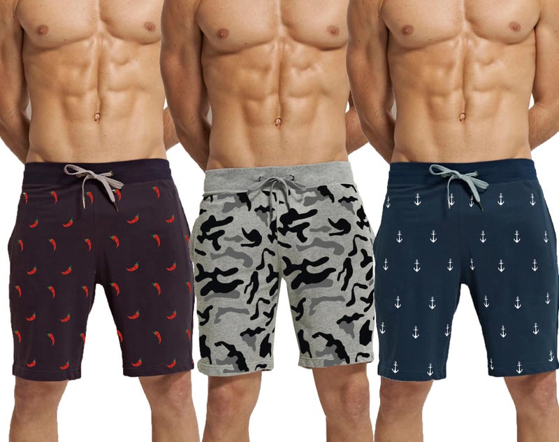 hotfits Men's Black, Grey & Blue Cotton Regular Shorts - Running, Workout, Yoga, Gym Shorts - Pack of 3 - L - Image 5