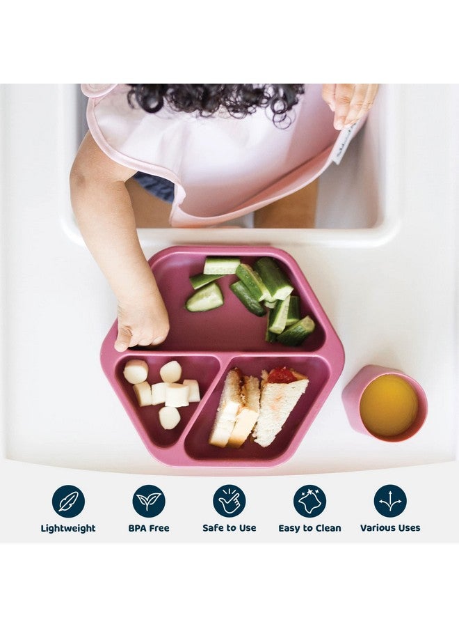 Tiny Twinkle Silicone Suction Baby Plate Suction Grip Divided Dish For First Foods And Self Feeding Toddlers Baby Led Weaning Supplies For Independent Eating (Burgundy Plate With Lid)  - Image 5