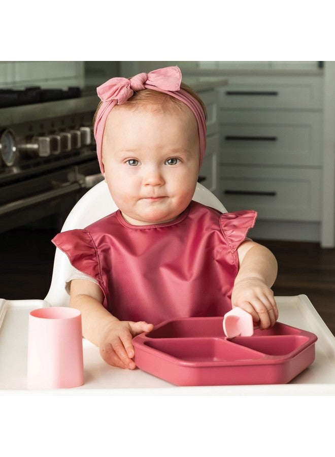 Tiny Twinkle Silicone Suction Baby Plate Suction Grip Divided Dish For First Foods And Self Feeding Toddlers Baby Led Weaning Supplies For Independent Eating (Burgundy Plate With Lid)  - Image 2
