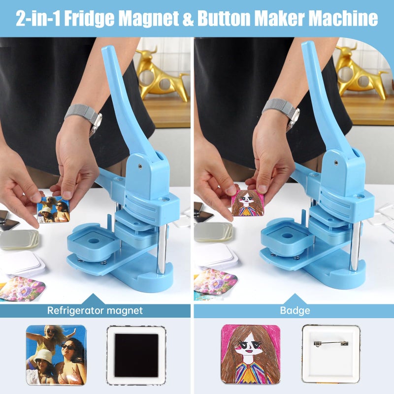 Goodcrafter Fridge Magnet Button Maker Machine,2-in-1 Fridge Magnet & Button Maker Machine, 50mm/1.97 inch Square Magnets Badge Maker Machine with 550 Free Parts (Includes 50 Pins) - Image 2