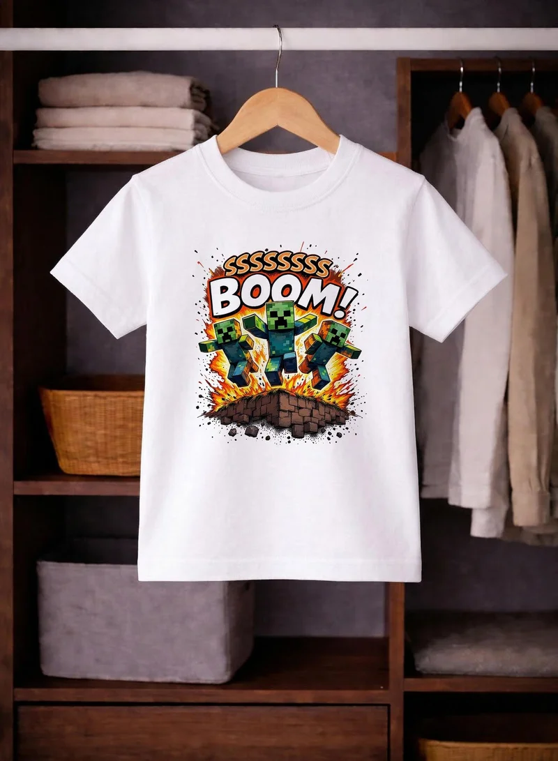 Funkaar white Funkaar Kids T-Shirt – Pixel Boom Video Game Explosion Graphic  | Best Price UAE