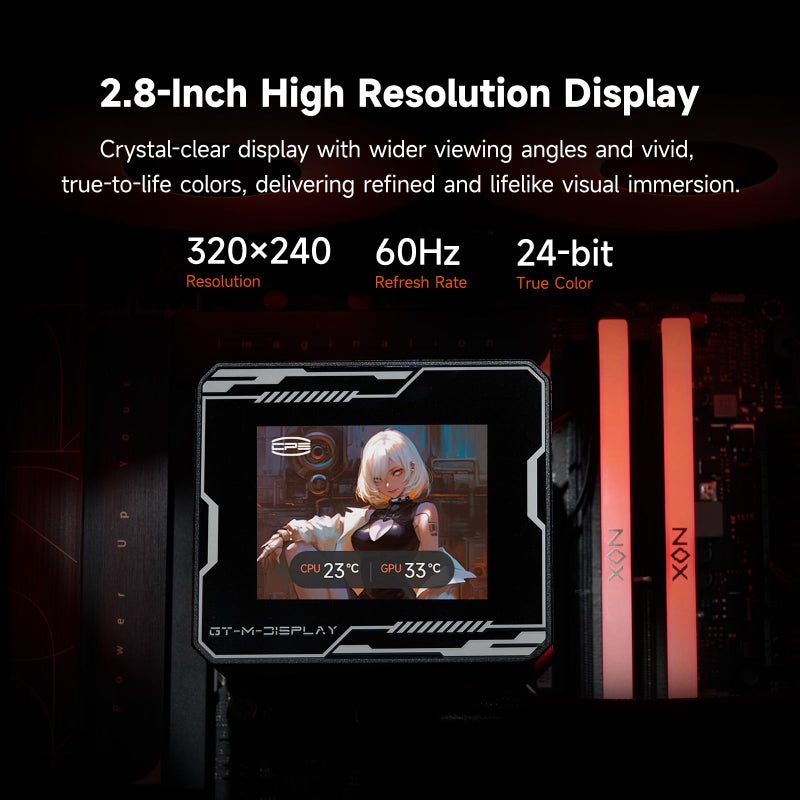 PCCOOLER Liquid CPU Cooler ARGB Display, 360mm AIO with 2.8-Inch LCD Screen, Ceramic Bearing Pump, 3Ã—120mm ARGB PWM Fans, Aluminum Radiator, Intel LGA 1851/1700 & AMD AM5 Compatible(GT360M Black) - Image 2