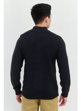 French Connection Men Mock Neck Crochet Sweater, Navy  - Image 3