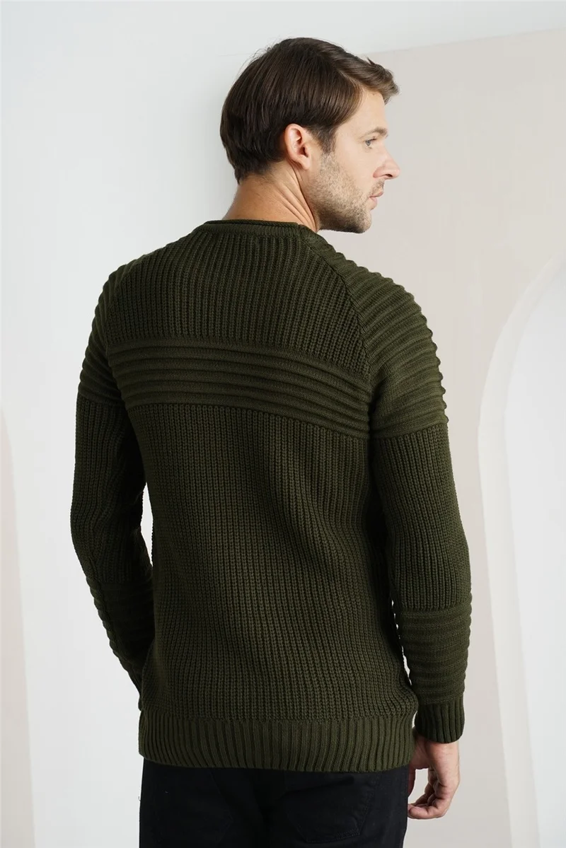 Cool Tarz Cool Style Men's Khaki Ribbed Crew Neck Knitwear SWEATER-TRZCM28888R12S