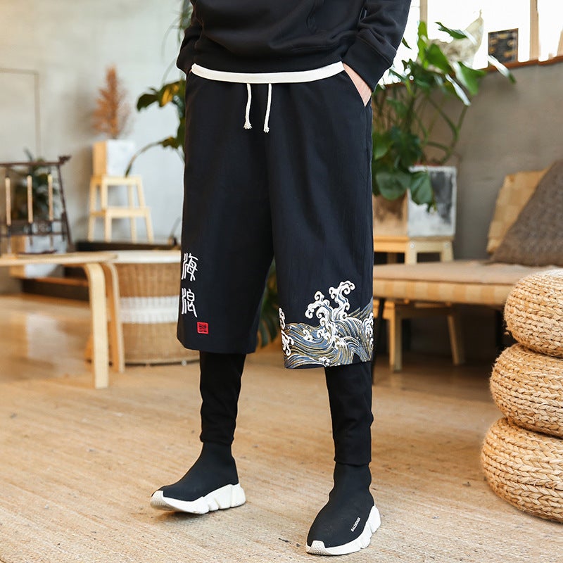 Selling 2019 Autumn New Chinese Style Large Size Retro Wave Printed Fake Two-Piece Trousers - Image 2