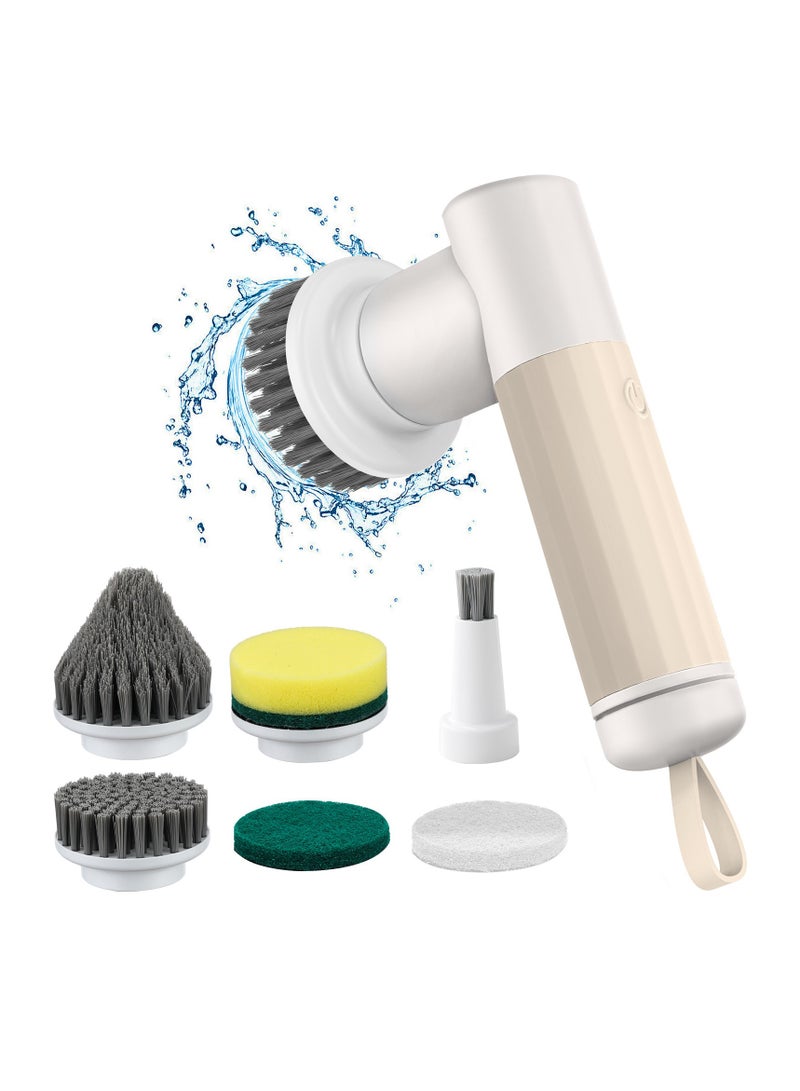 general Electronic cleaning brush with 6 replacement brushes, electric 360° powered rotary scrubber, cordless, 2 adjustment speeds, suitable for kitchen sink/bathroom glass/tile floor - Image 1