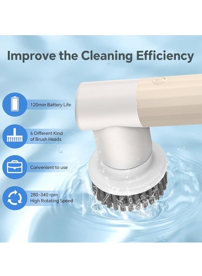 general Electronic cleaning brush with 6 replacement brushes, electric 360° powered rotary scrubber, cordless, 2 adjustment speeds, suitable for kitchen sink/bathroom glass/tile floor - Image 2