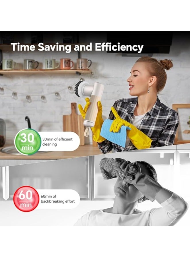general Electronic cleaning brush with 6 replacement brushes, electric 360° powered rotary scrubber, cordless, 2 adjustment speeds, suitable for kitchen sink/bathroom glass/tile floor - Image 4