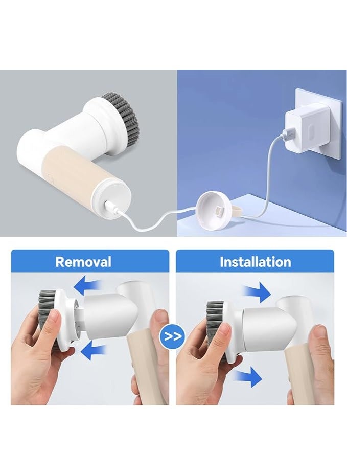 general Electronic cleaning brush with 6 replacement brushes, electric 360° powered rotary scrubber, cordless, 2 adjustment speeds, suitable for kitchen sink/bathroom glass/tile floor - Image 5