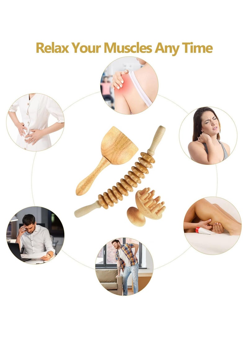 إسكدنيا 3 قطع من أدوات تدليك الجسم الخشبية ، أدوات تدليك العلاج بالخشب ، أداة أسطوانية لتدليك الخشب لعلاج الأنسجة الرخوة / التصريف اللمفاوي / تخفيف آلام العضلات - Image 5