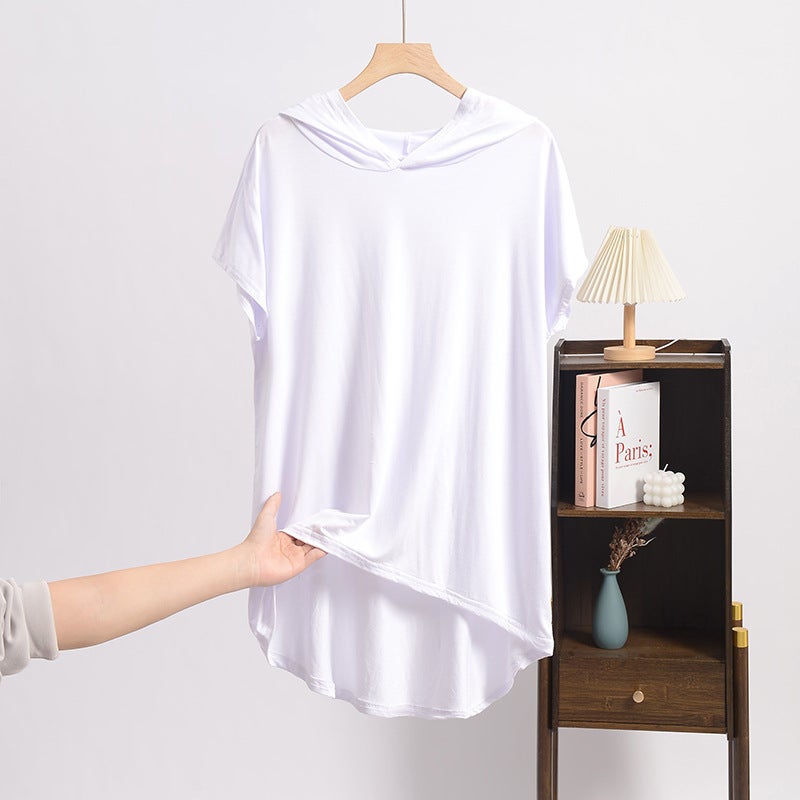 Summer Large Size Bat Short-Sleeved Women'S Fat Mm Large Bust Mid-Length Cotton Silk Sunscreen T-Shirt Loose - Image 1
