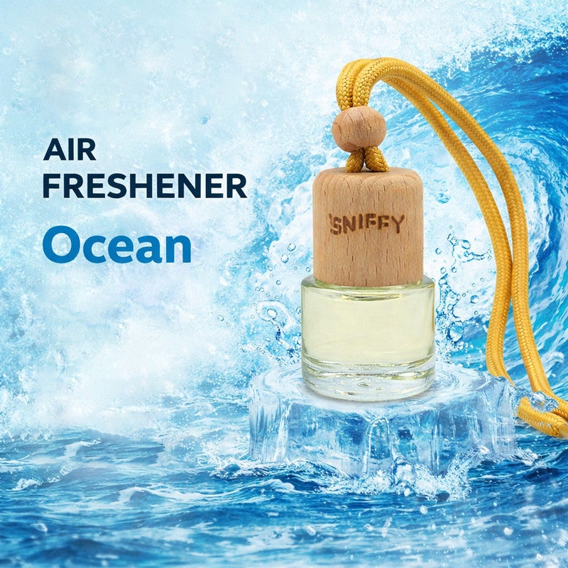 Sniffy Ocean Car Hanging Air Freshener Perfume Diffuser Bottle, Long Lasting Ocean Breeze Fragrance Oil, Wooden Cap Glass Car Deodorizer, Non Toxic Alcohol Free, Spill Proof Rear View Mirror Hanging, Car Interior Odor Eliminator - Image 3