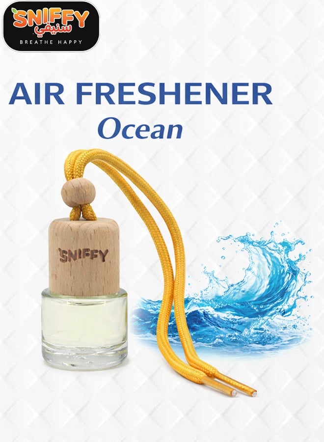 Sniffy Ocean Car Hanging Air Freshener Perfume Diffuser Bottle, Long Lasting Ocean Breeze Fragrance Oil, Wooden Cap Glass Car Deodorizer, Non Toxic Alcohol Free, Spill Proof Rear View Mirror Hanging, Car Interior Odor Eliminator - Image 1
