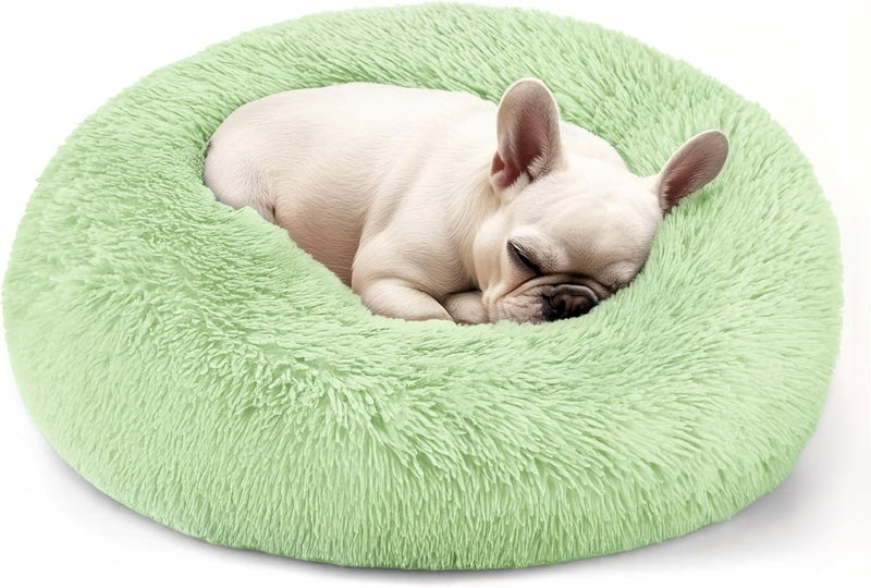 Hoewina Dog & Cat Bed, 20in Cat Beds for Indoor Cats, Calming Donut Bed for Puppy and Kitten, Washable Round Fluffy Pet Bed for Small Medium Dogs and Cats (Green) - Image 1