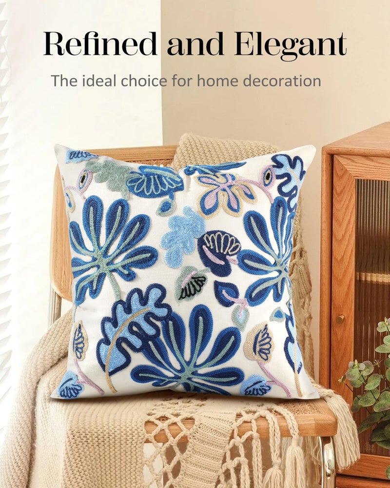 Kokaaee Embroidered Throw Pillow Cover - 18x18 Decorative Pillow Cover with Zipper Aesthetic Cute Design Boho Spring Summer Throw Pillowcase for Living Room Couch Sofa Bed, Abstract - Image 5