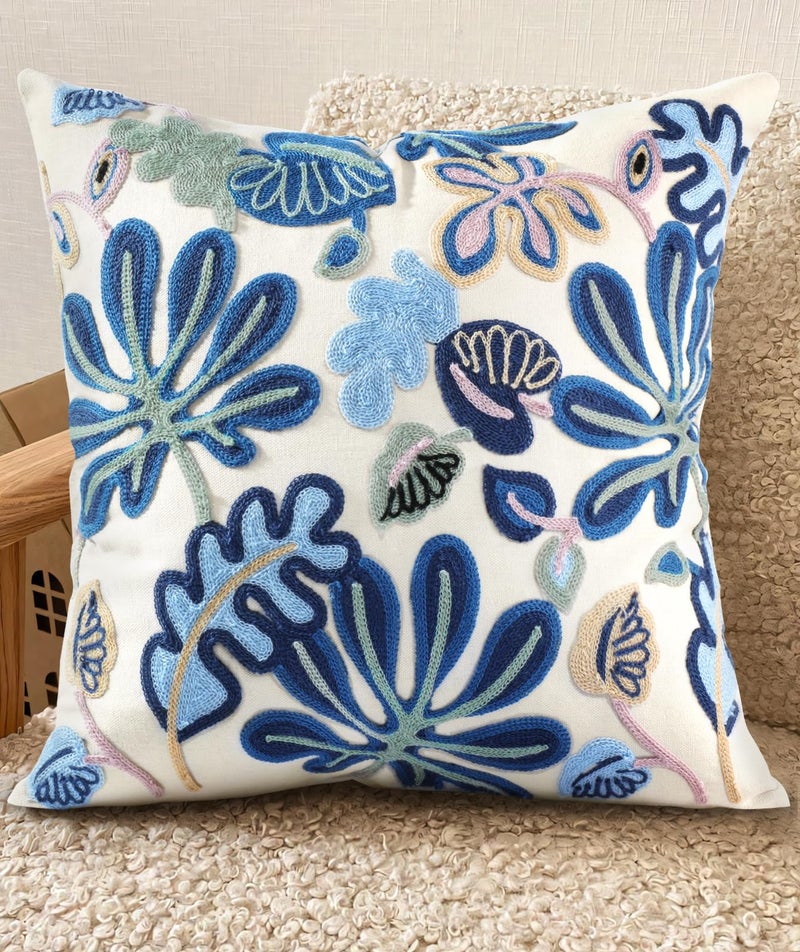Kokaaee Embroidered Throw Pillow Cover - 18x18 Decorative Pillow Cover with Zipper Aesthetic Cute Design Boho Spring Summer Throw Pillowcase for Living Room Couch Sofa Bed, Abstract - Image 1