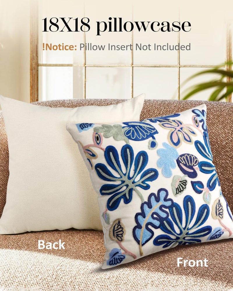 Kokaaee Embroidered Throw Pillow Cover - 18x18 Decorative Pillow Cover with Zipper Aesthetic Cute Design Boho Spring Summer Throw Pillowcase for Living Room Couch Sofa Bed, Abstract - Image 4