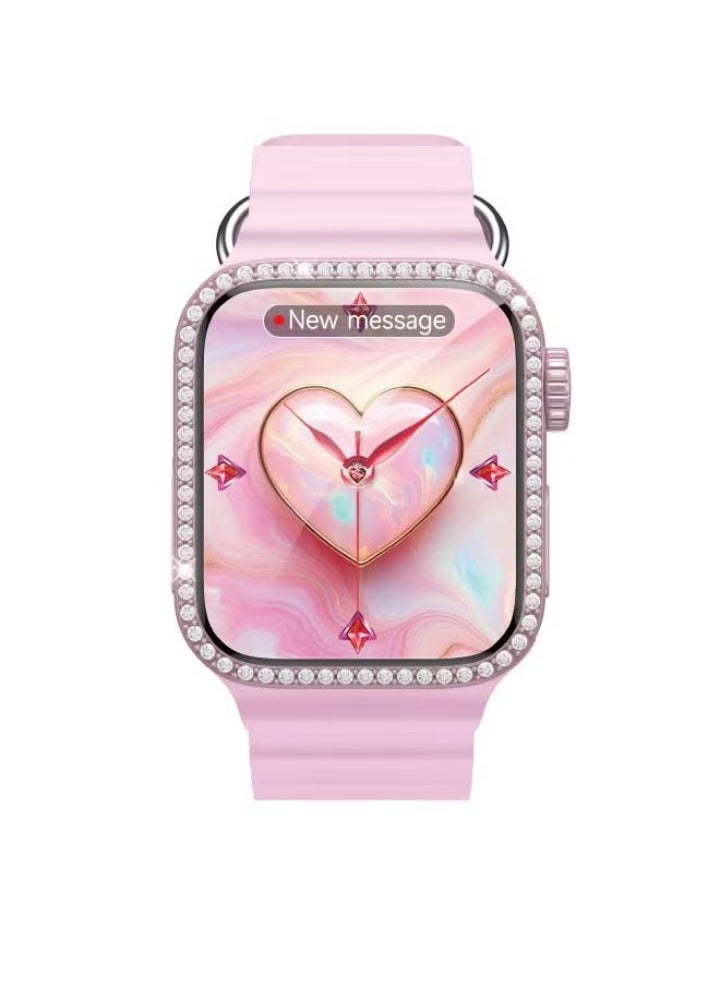 Modio MC82 Ultra Mini 36mm Micro Curved Display Ladies Smart Watch Gemstone Bracelete and 3 Pair Straps Pink - Image 1