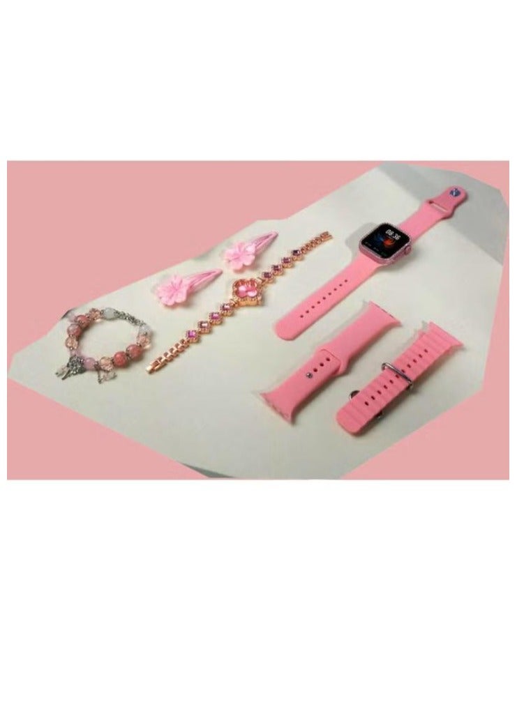 Modio MC82 Ultra Mini 36mm Micro Curved Display Ladies Smart Watch Gemstone Bracelete and 3 Pair Straps Pink - Image 3