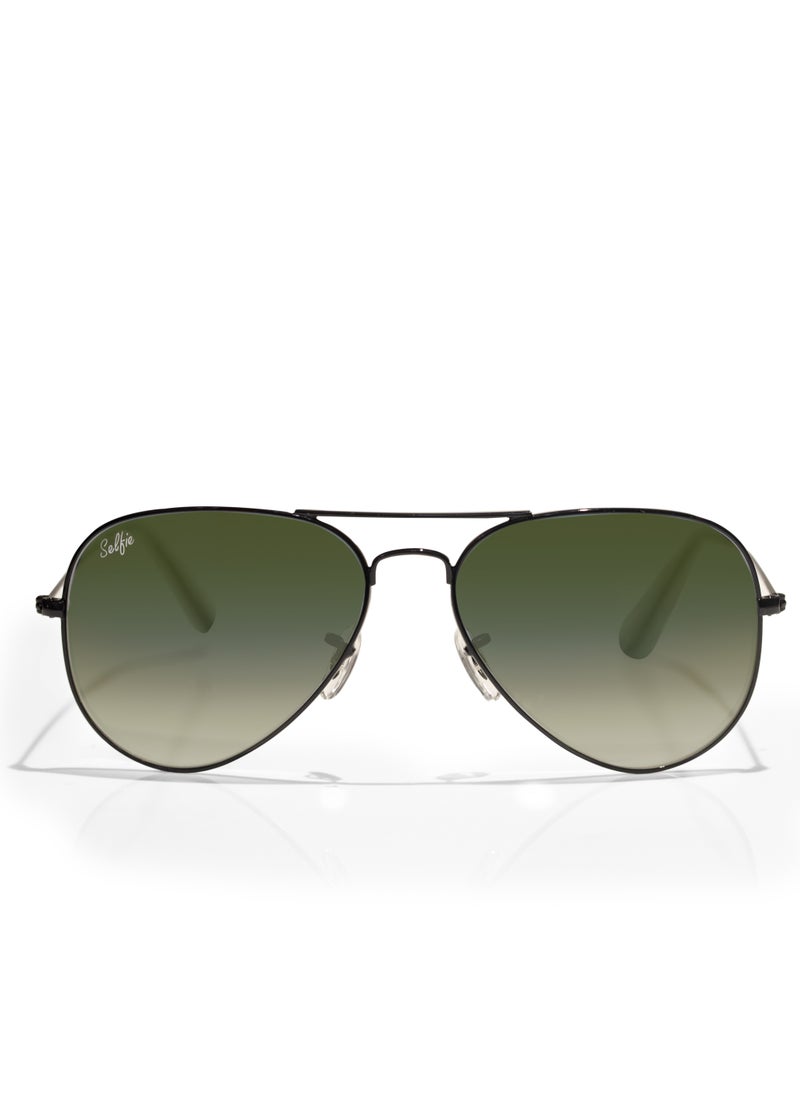 selfie Selfie Aviator Dark Green Black Metal Frame with  Sunglasses, SE3025-025  - Image 1