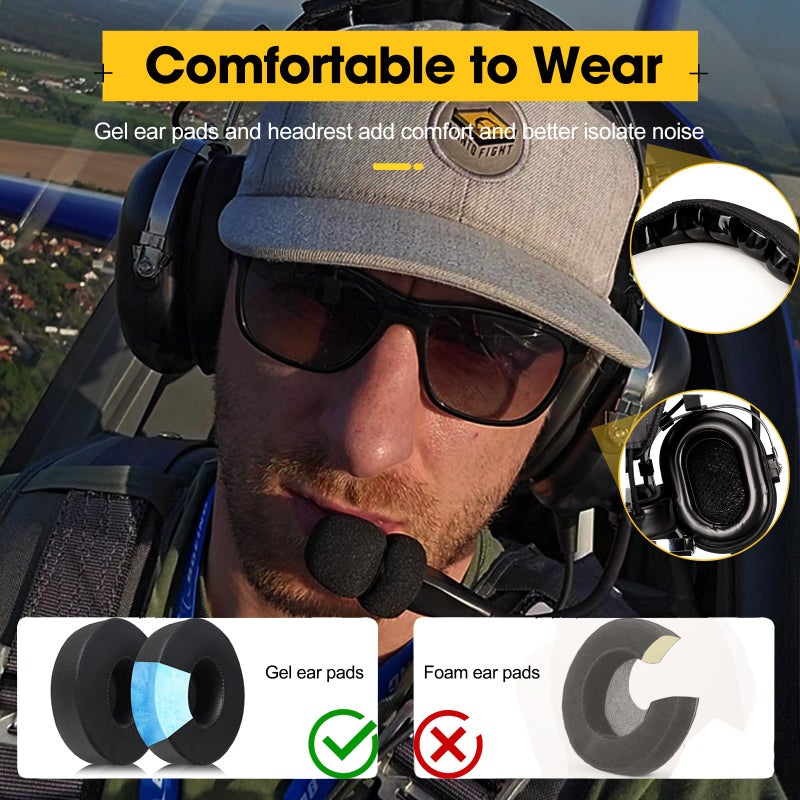 Retevis EHG001 Premium Aviation Headsets for Pilots,Mono and Stereo,Passive Noise Reduction,Noise Canceling Mic,Gel Ear Seals Headrest,Custom Fit Headband,for Flight Students,Headset Bag(1 Pack) - Image 3