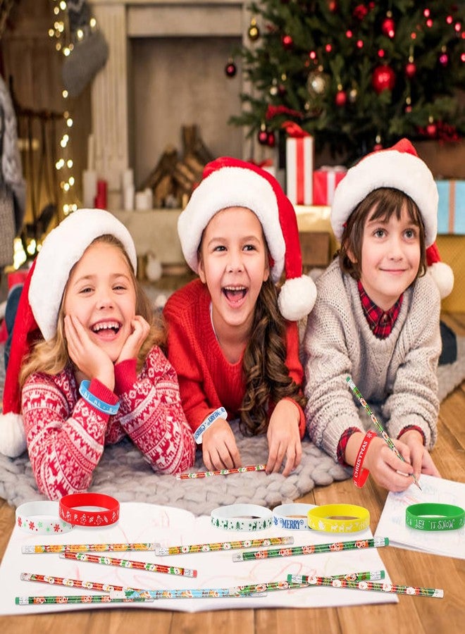 LOKIPA 48PCS Christmas Pencils Set, 24PCS Christmas Pencils with 24 PCS Xmas Silicone Bracelets Christmas Party Favors Set Xmas Gifts for Kids Classroom Office Holiday Party Reward Supplies - Image 4