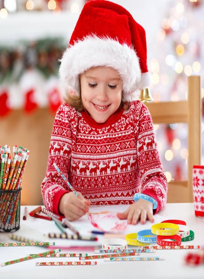 LOKIPA 48PCS Christmas Pencils Set, 24PCS Christmas Pencils with 24 PCS Xmas Silicone Bracelets Christmas Party Favors Set Xmas Gifts for Kids Classroom Office Holiday Party Reward Supplies - Image 5