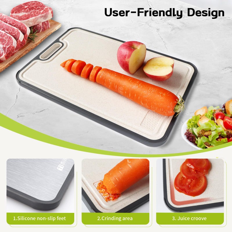 mivndeeopu Titanium Cutting Board, Titanium Cutting Boards for Kitchen Food Grade Metal Meat Cutting Boards Non Toxic, Pure Cut Titanium & Wheat Straw PP Double Sided Chopping Board, Large 15.2â€Ã—10.5â€ (1 Pcs) - Image 5