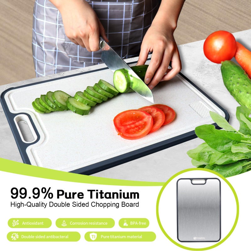 mivndeeopu Titanium Cutting Board, Titanium Cutting Boards for Kitchen Food Grade Metal Meat Cutting Boards Non Toxic, Pure Cut Titanium & Wheat Straw PP Double Sided Chopping Board, Large 15.2â€Ã—10.5â€ (1 Pcs) - Image 2