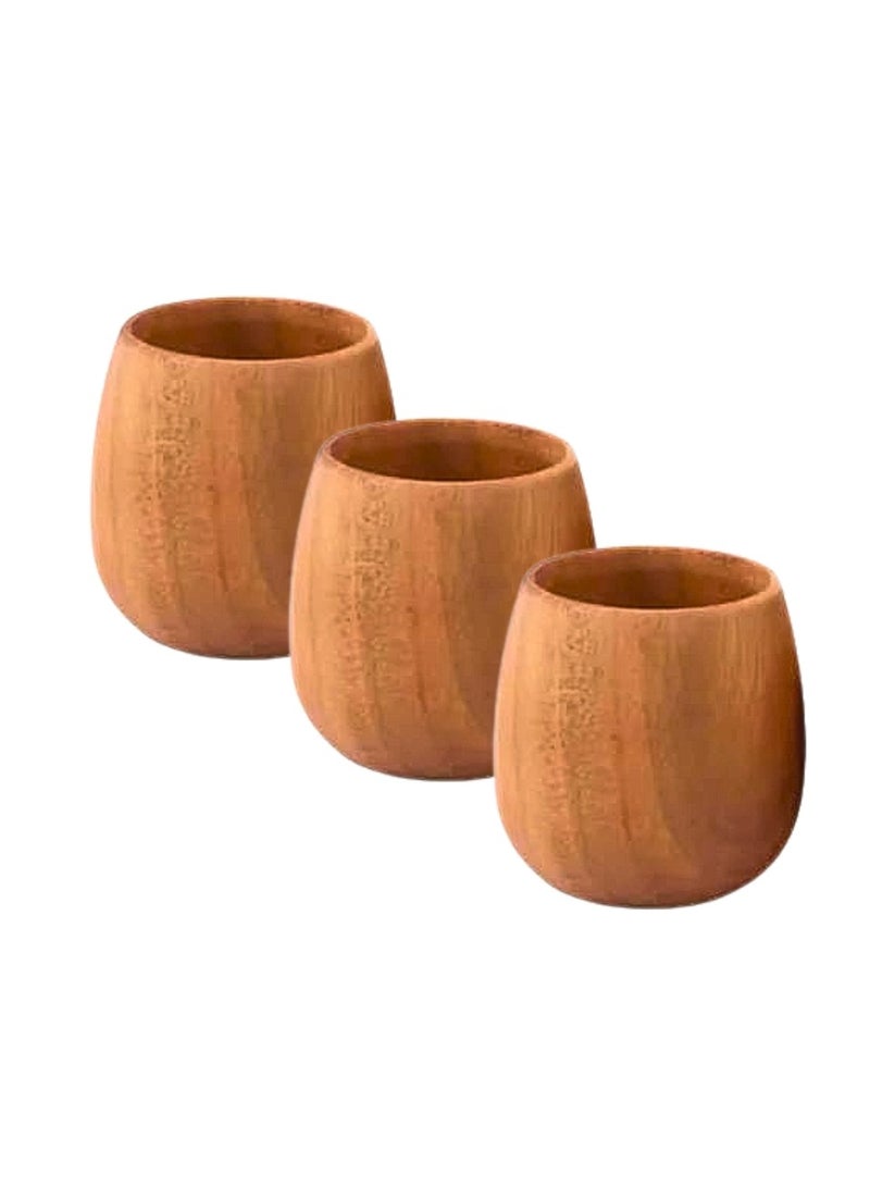 Liying 3Pcs Wooden Tea u0026 Coffee Cup 125ml, Japanese Tea Cup Solid Wood Drinking Cup Teacup Glass for Milk, Hot Drinks (Unpolished)  - Image 1
