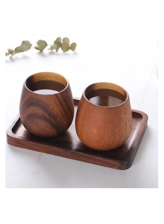 Liying 3Pcs Wooden Tea u0026 Coffee Cup 125ml, Japanese Tea Cup Solid Wood Drinking Cup Teacup Glass for Milk, Hot Drinks (Unpolished)  - Image 3