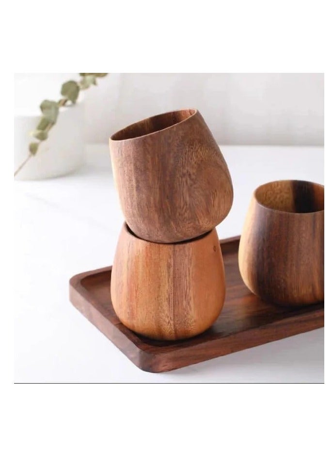 Liying 3Pcs Wooden Tea u0026 Coffee Cup 125ml, Japanese Tea Cup Solid Wood Drinking Cup Teacup Glass for Milk, Hot Drinks (Unpolished)  - Image 5