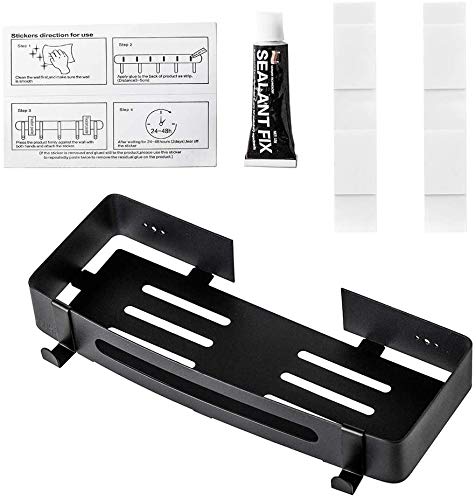Tagve Adhesive Bath and Shower Shower Shelf with Removable Hooks, No Drilling, with Glue and Screws, Stainless Steel Storage Shelves for Bathroom and Kitchen (Rectangle) - Image 2