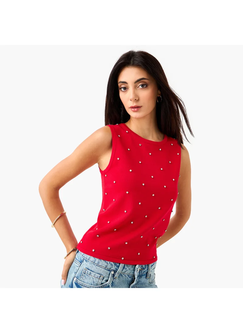 ايكونيك Iconic Stud Embellished Sleeveless Top