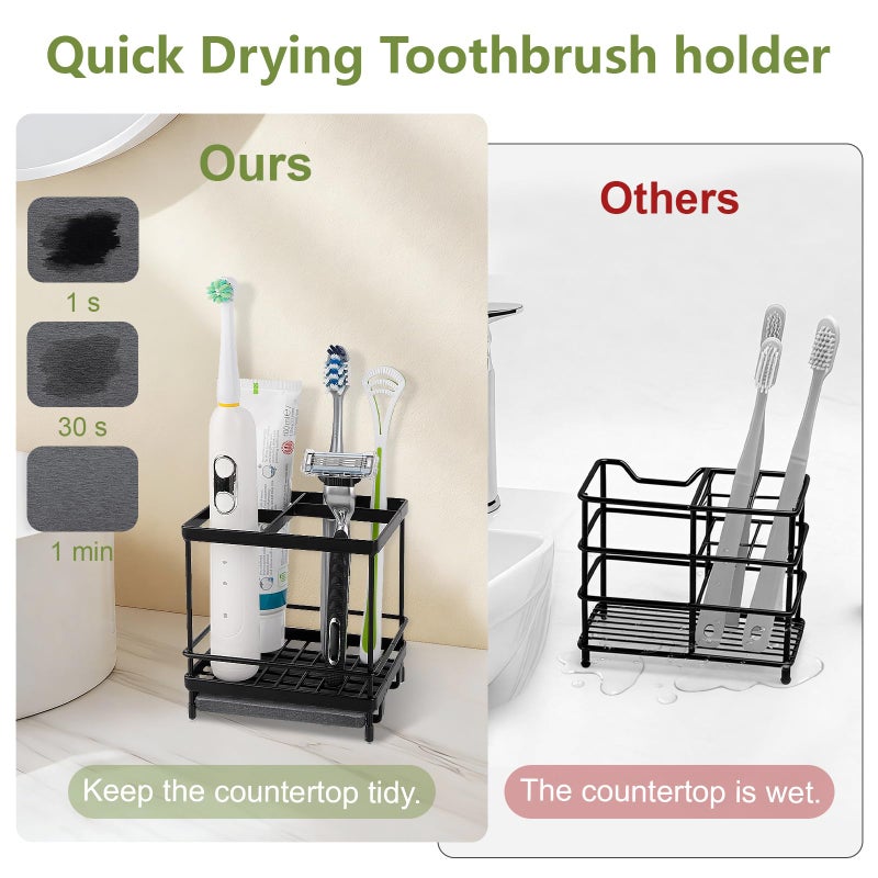 Heagoale Carbon Steel Toothbrush Holders for Bathrooms, 5 Slots Kids Electric Tooth Brush and Toothpaste Organizer for Countertop, Shower, Vanity, Black - Image 3