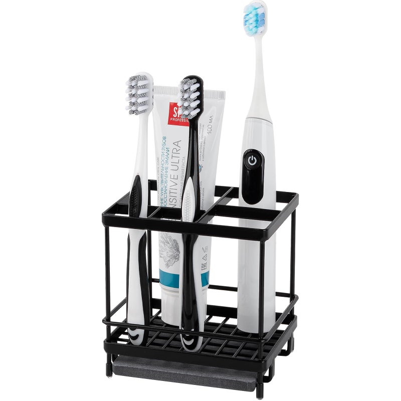 Heagoale Carbon Steel Toothbrush Holders for Bathrooms, 5 Slots Kids Electric Tooth Brush and Toothpaste Organizer for Countertop, Shower, Vanity, Black - Image 1