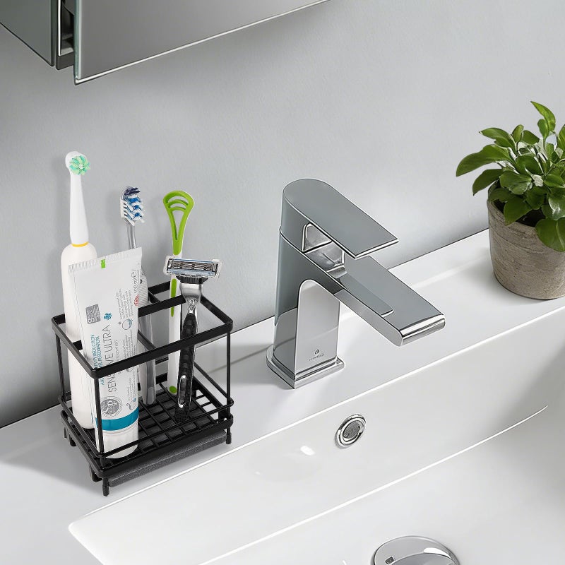 Heagoale Carbon Steel Toothbrush Holders for Bathrooms, 5 Slots Kids Electric Tooth Brush and Toothpaste Organizer for Countertop, Shower, Vanity, Black - Image 2