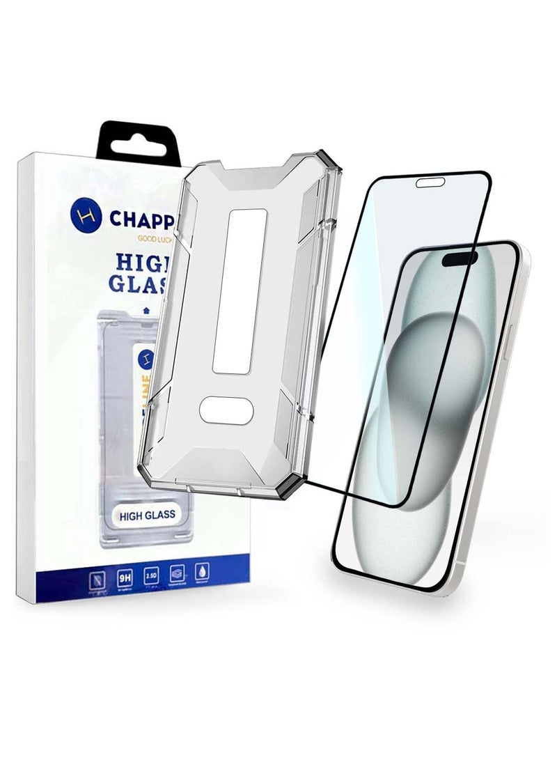 CHAPPELINE Apple iPhone 15 Plus 2023 Next Generation A++ Quality High Glass Screen Protector with Auto Alignment Frame Easy Installation, Bubble Free, Tempered Glass HD Clear, Anti-Scratch, Anti-Spy Flim, Anti-Fingerprint - Clear/Black - Image 1