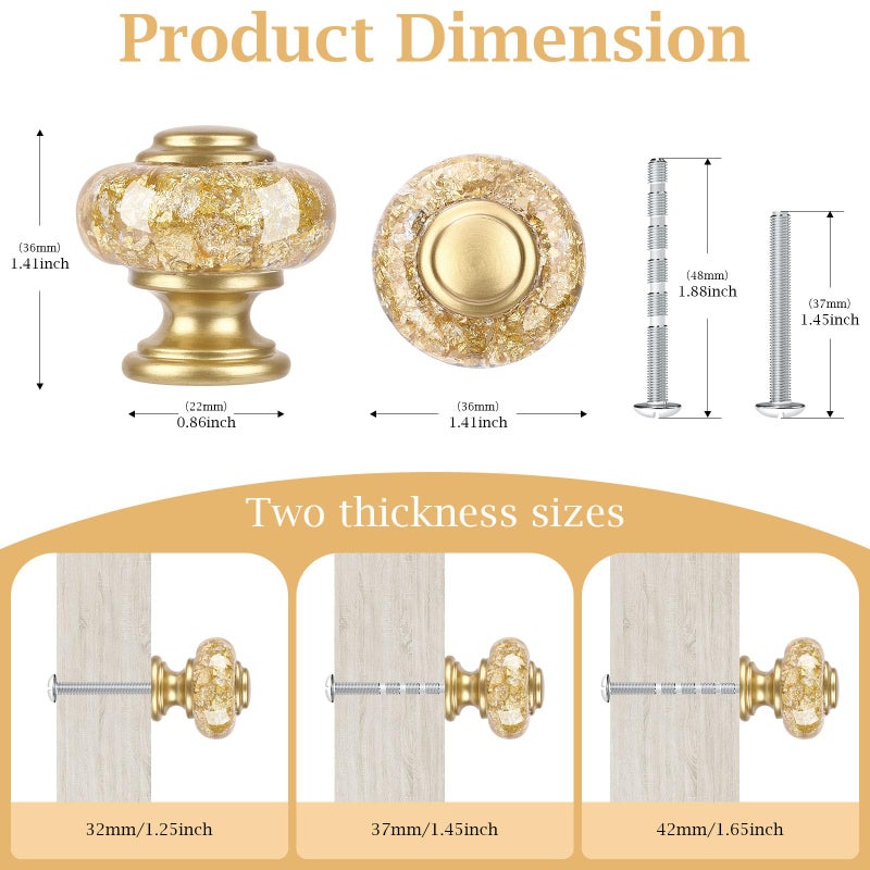 Chicwing 12 Pack Gold Dresser Knobs, 1-3/8 Inch(36mm) Decorative Crystal Cabinet Drawer Knobs, Vintage Round Gold Knobs and Pulls with Two Different Sizes Screws for Easy Installation - Image 3