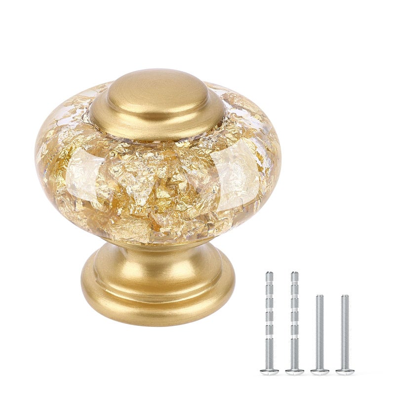 Chicwing 12 Pack Gold Dresser Knobs, 1-3/8 Inch(36mm) Decorative Crystal Cabinet Drawer Knobs, Vintage Round Gold Knobs and Pulls with Two Different Sizes Screws for Easy Installation - Image 1