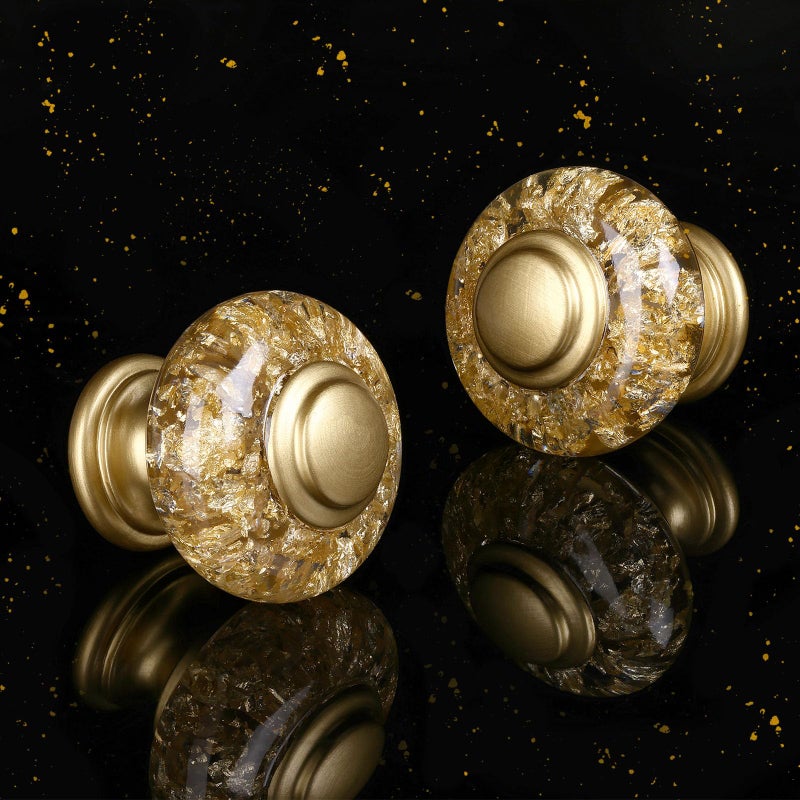 Chicwing 12 Pack Gold Dresser Knobs, 1-3/8 Inch(36mm) Decorative Crystal Cabinet Drawer Knobs, Vintage Round Gold Knobs and Pulls with Two Different Sizes Screws for Easy Installation - Image 2