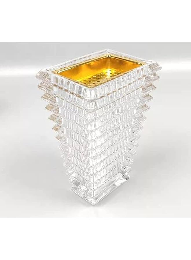erorex Crystal Glass Bakhoor Burner Square Oud Burner Incense Bakhoor Charcoal Burner Oud Incense Burner Incense Burner Frankincense Burner Madkhan Mabkhara Bakhoor Gold Incense Burner Clear - Image 2